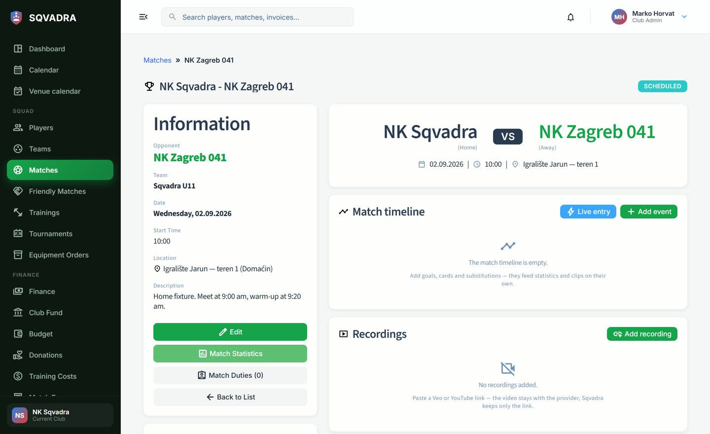 Match screen